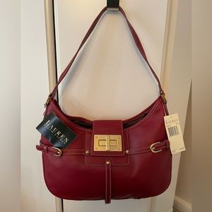 RALPH LAUREN New with Tag Red Genuine Smooth Leather Handbag with Gold Hardware